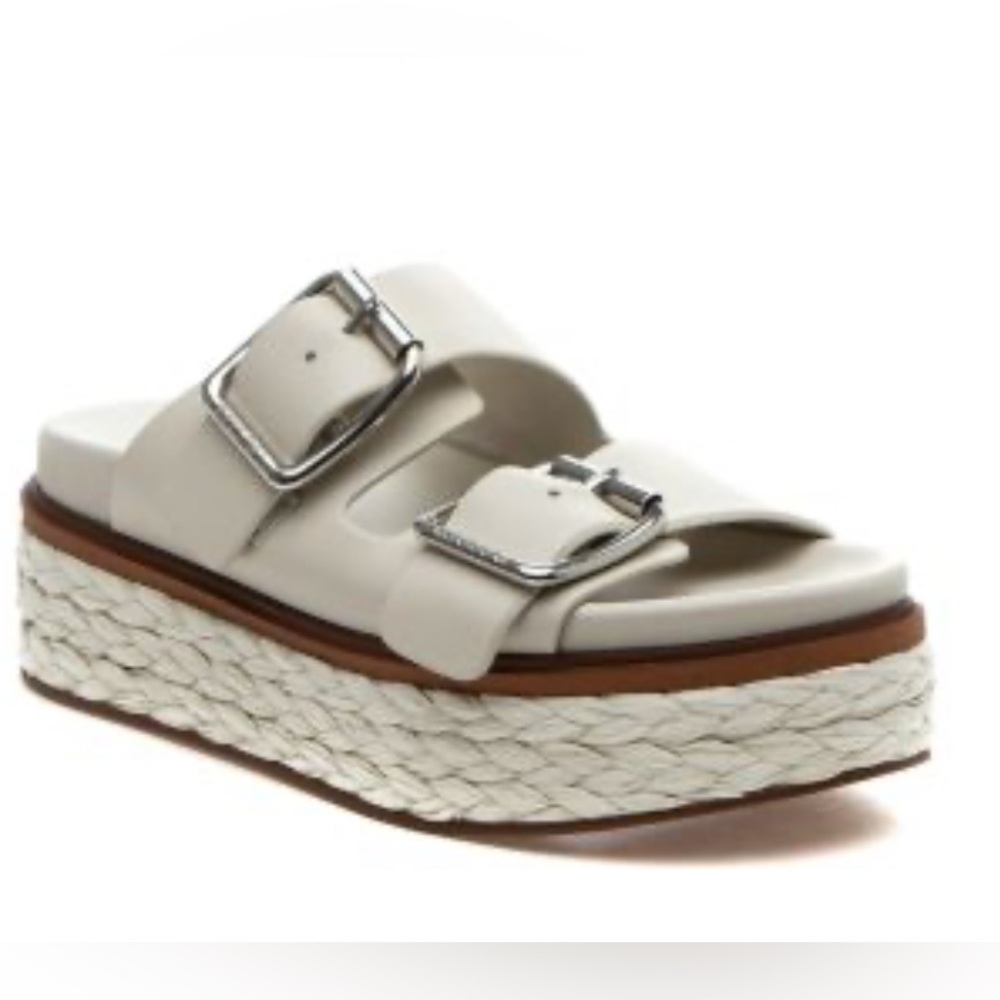 J Slides Cream Platform Sandals with Double Buckle